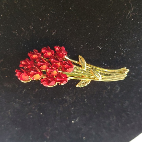 1960's Joseph Warner Rose Bouquet Goldtone Brooch marked W - Picture 2 of 7